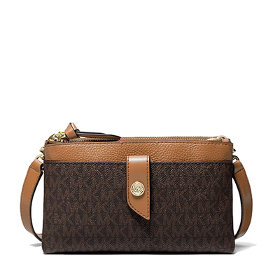 Bandolera Michael Kors dos cremalleras logo brown